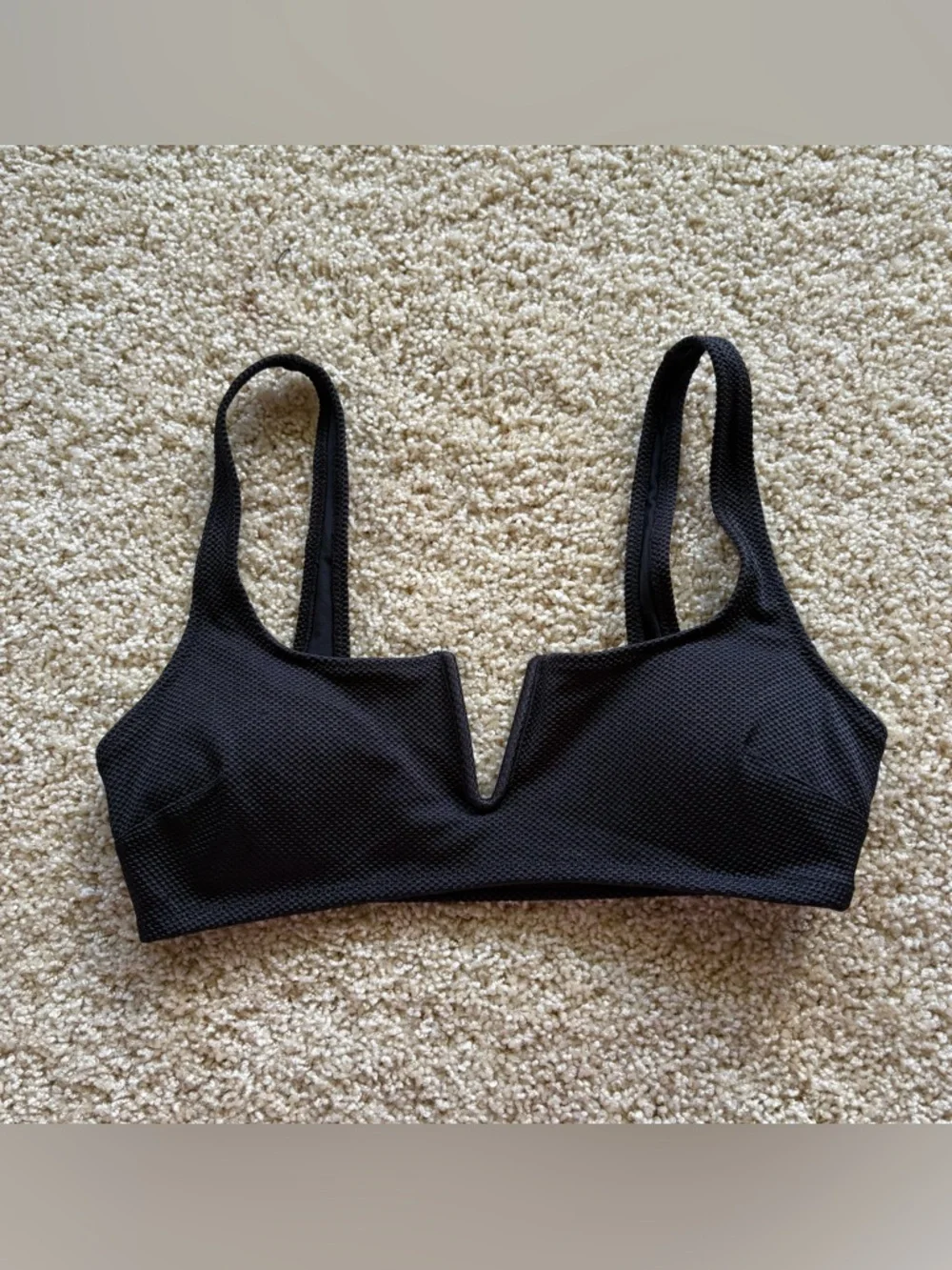 Aerie Textured Scoop Bikini Top Black‎ Ribbed Bralette Swim Women’s Medium NWT